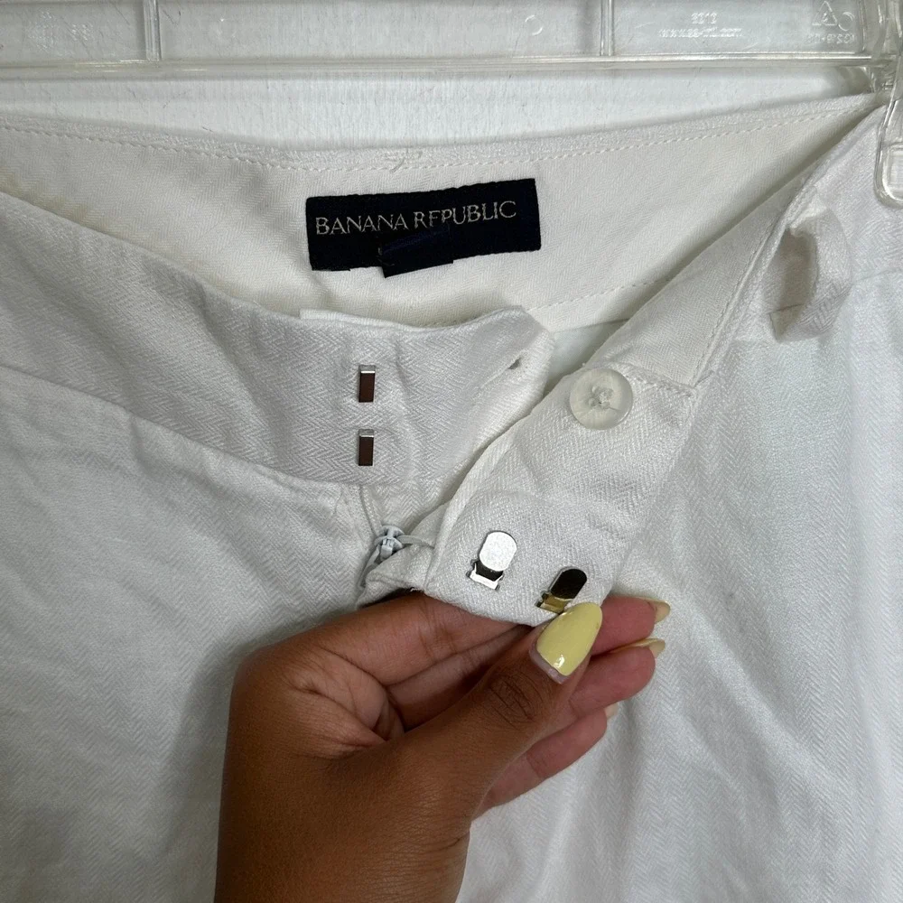 Banana‎ Republic White Linen Wide Leg Herringbone Trousers Pants Womens Size 10